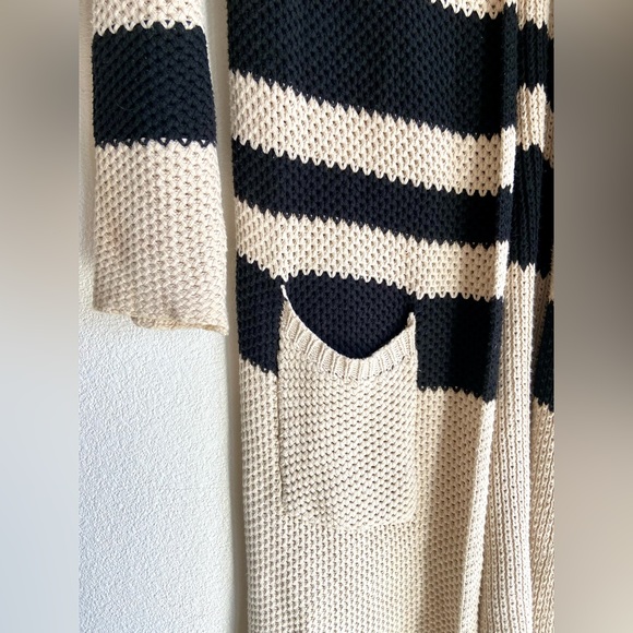 Chaser Long cream and black striped duster open front cardigan - Picture 6 of 13